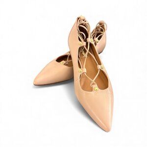 Leather Lace Up Ballet Pink Flats Special Occasion SZ 7.5